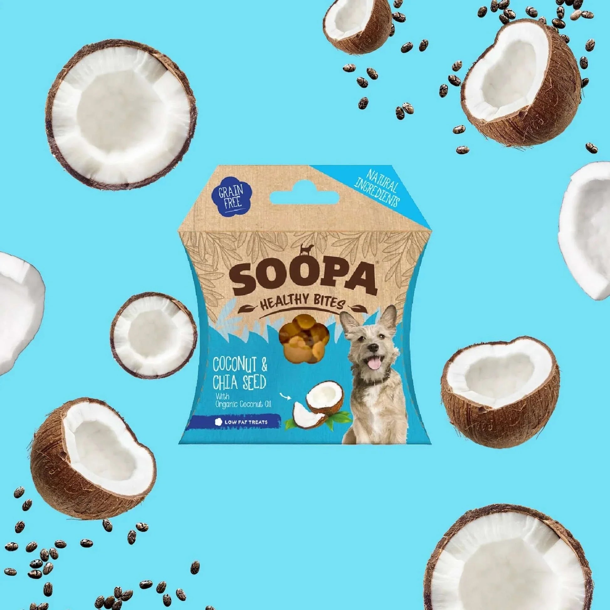 Soopa Coconut & Chia Seed Bites Natural Low Fat Dog Chews Made From Fruit And Vegetables.