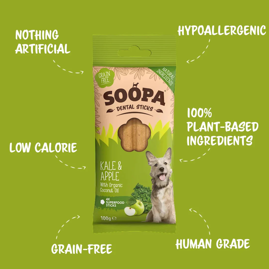 Soopa Cranberry & Sweet Potato Dental Stick Natural Low Fat Dog Chews Made From Fruit And Vegetables.